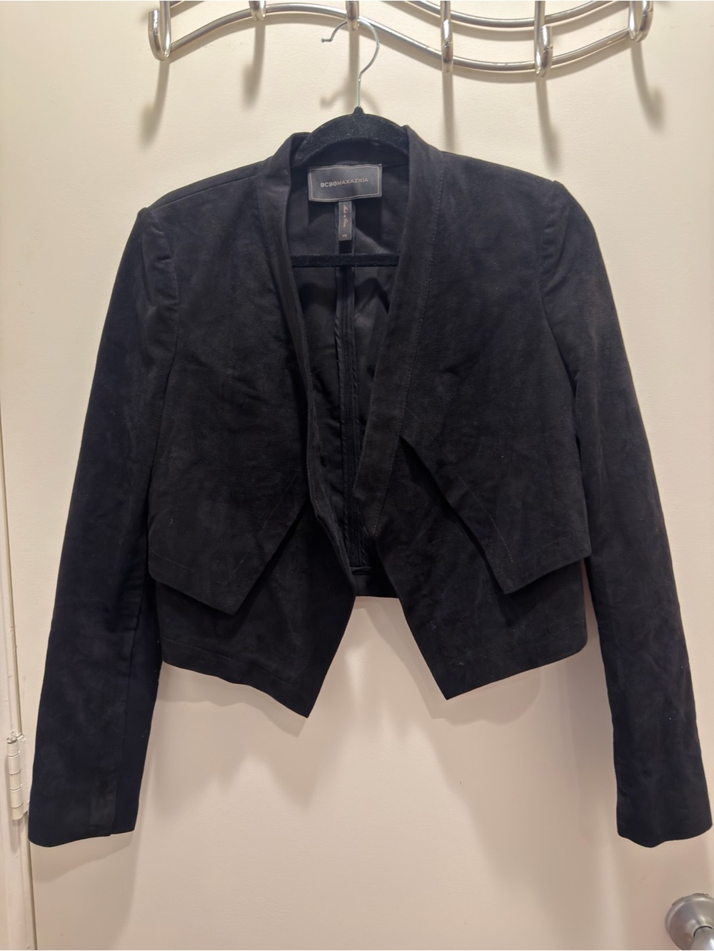 BCBGMaxAzria Black Cropped Suede Open-Front jacket Xs